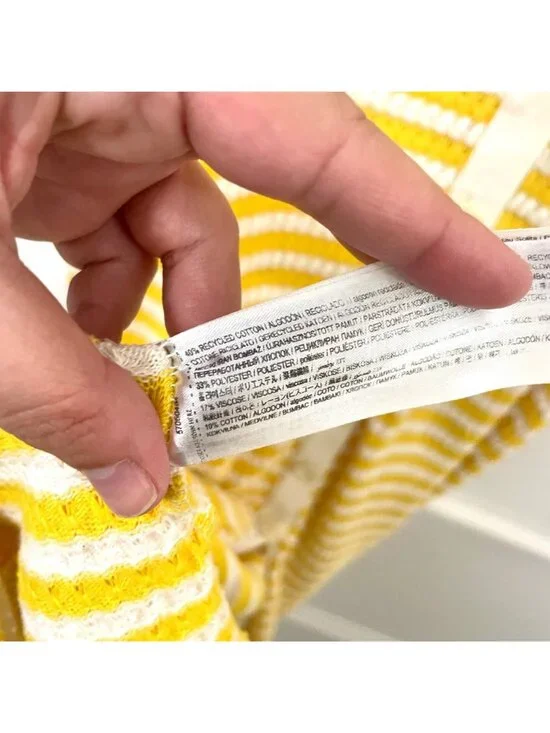 MNG Yellow Stripe Knit Button Front Midi Dress Size 14 - Picture 8 of 8